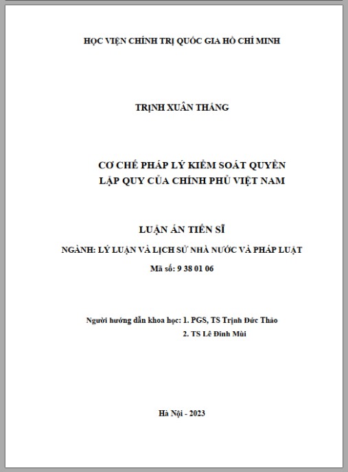 Luận án Cơ chế pháp lý kiểm soát quyền lập quy của Chính phủ Việt Nam