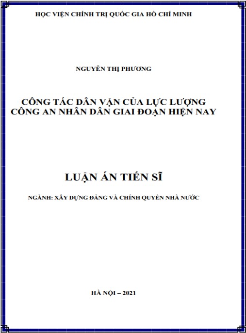 Luận án Công tác dân vận của lực lượng Công an nhân dân giai đoạn hiện nay