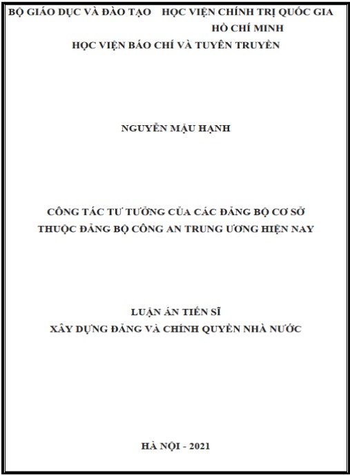Luận án Công tác tư tưởng của các đảng bộ cơ sở thuộc Đảng bộ Công an Trung ương hiện nay