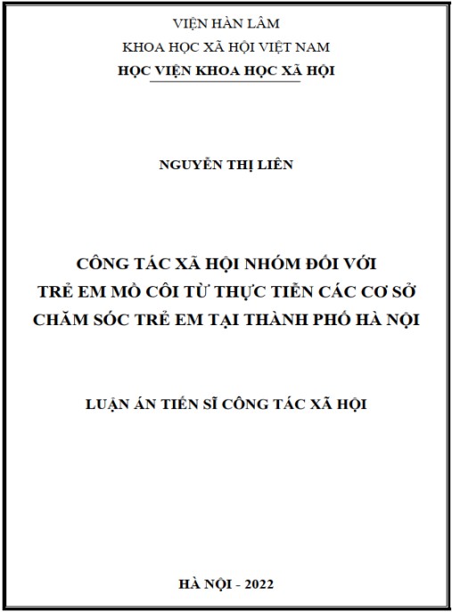 Luận án Công tác xã hội nhóm đối với trẻ em mồ côi từ thực tiễn các cơ sở chăm sóc trẻ em tại thành phố Hà Nội