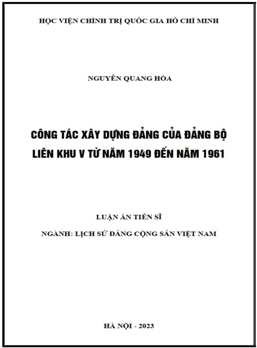 Luận án Công tác xây dựng Đảng của Đảng bộ Liên khu V từ năm 1949 dến năm 1961