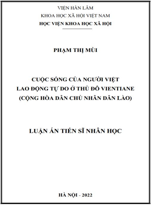 Luận án Cuộc sống của người Việt lao động tự do ở thủ đô Vientiane (Cộng hòa Dân chủ Nhân dân Lào)