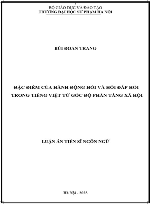 Luận án Đặc điểm của hành động hỏi và hồi đáp hỏi trong Tiếng Việt từ góc độ phân tầng xã hội