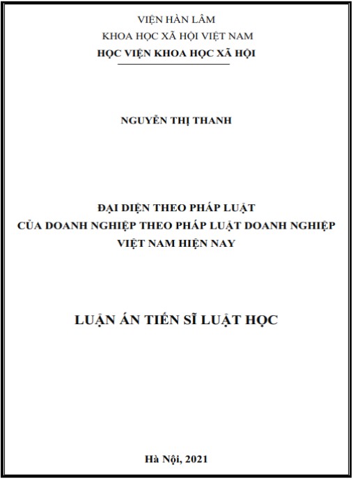 Luận án Đại diện theo pháp luật của doanh nghiệp theo pháp luật doanh nghiệp Việt Nam hiện nay