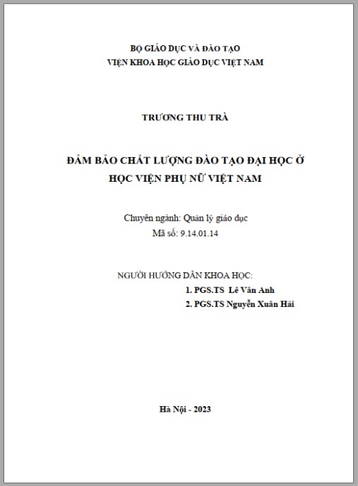 Luận án Đảm bảo chất lượng đào tạo đại học ở Học viện Phụ nữ Việt Nam