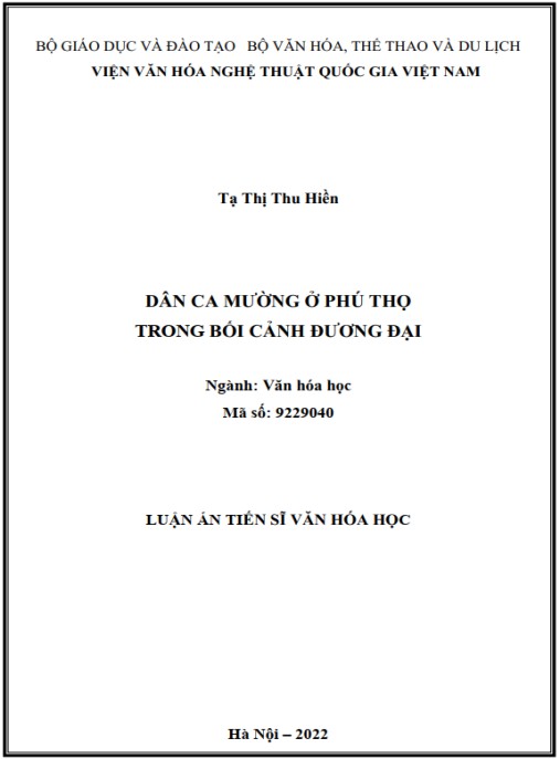 Luận án Dân ca Mường ở Phú Thọ trong bối cảnh đương đại