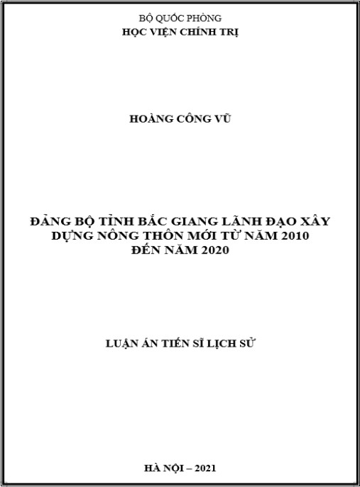 Luận án Đảng bộ tỉnh Bắc Giang lãnh đạo xây dựng nông thôn mới từ năm 2010 đến năm 2020
