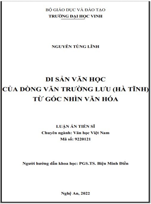 Luận án Di sản văn học của dòng văn Trường Lưu (Hà Tĩnh) từ góc nhìn văn hóa