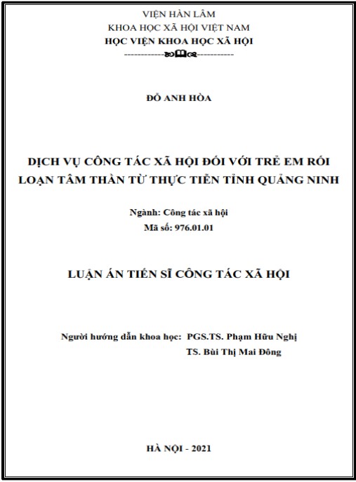 Luận án Dịch vụ công tác xã hội đối với trẻ em rối loạn tâm thần từ thực tiễn tỉnh Quảng Ninh