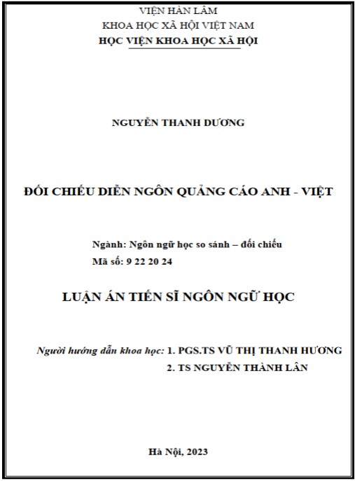 Luận án Đối chiếu diễn ngôn quảng cáo Anh – Việt