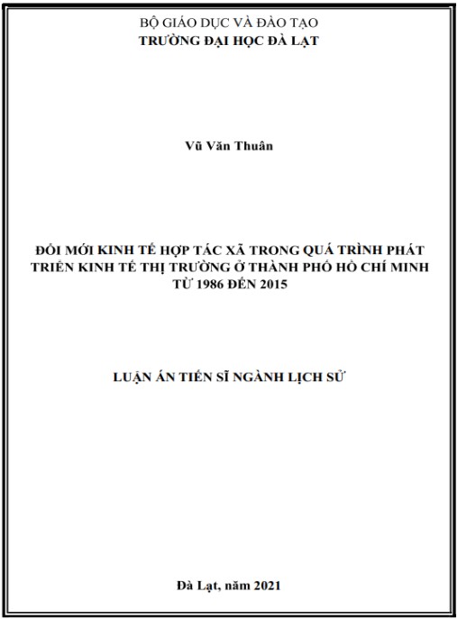 Luận án Đổi mới kinh tế hợp tác xã trong quá trình phát triển kinh tế thị trường ở Thành phố Hồ Chí Minh từ 1986 đến 2015