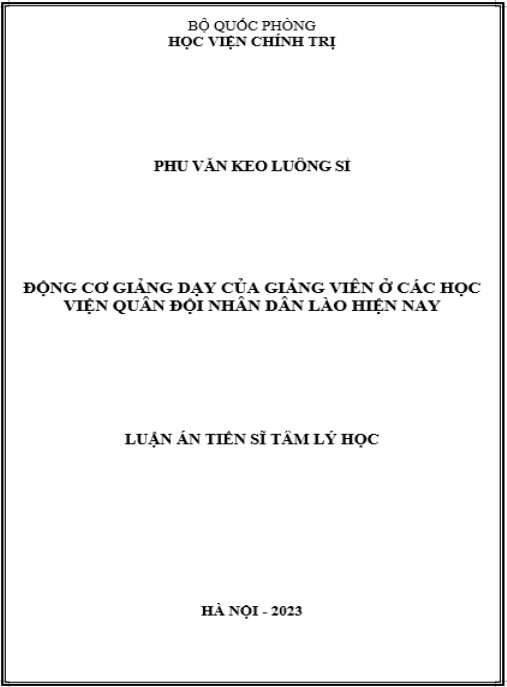Luận án Động cơ giảng dạy của giảng viên ở các học viện Quân đội nhân dân Lào hiện nay