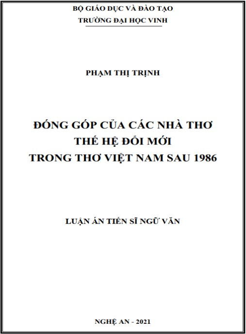 Luận án Đóng góp của các nhà thơ thế hệ Đổi mới trong thơ Việt Nam sau 1986