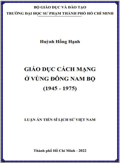 Luận án Giáo dục cách mạng ở vùng Đông Nam Bộ (1945 – 1975)