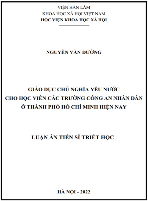 Luận án Giáo dục chủ nghĩa yêu nước cho học viên các trường Công an nhân dân ở Thành phố Hồ Chí Minh hiện nay