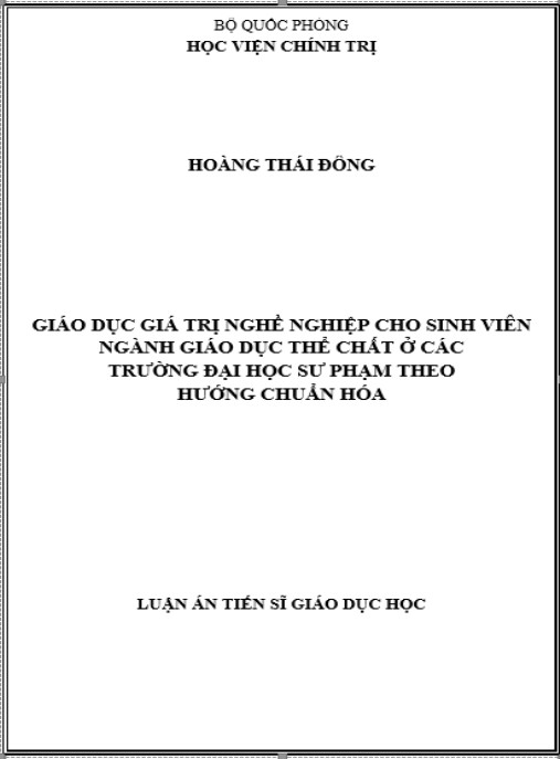 Luận án Giáo dục giá trị nghề nghiệp cho sinh viên ngành Giáo dục thể chất ở các trường đại học sư phạm theo hướng chuẩn hóa
