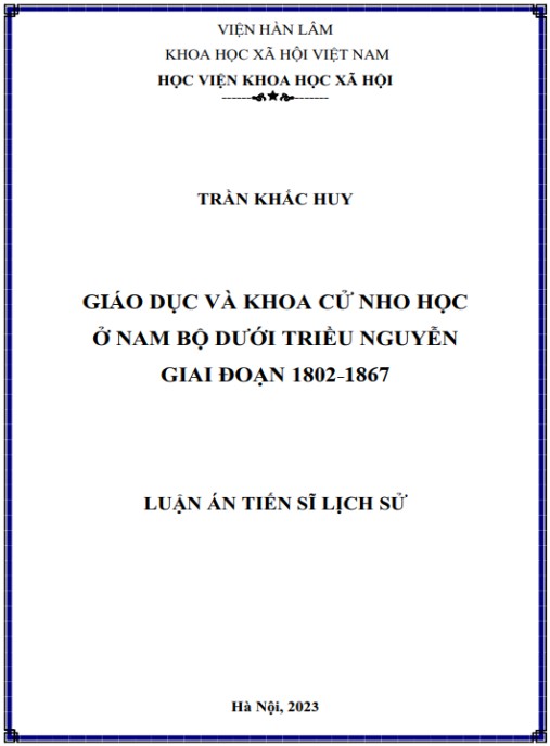 Luận án Giáo dục và khoa cử Nho học ở Nam bộ dưới triều Nguyễn giai đoạn 1802-1867