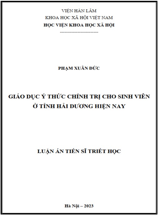 Luận án Giáo dục ý thức chính trị cho sinh viên ở tỉnh Hải Dương hiện nay