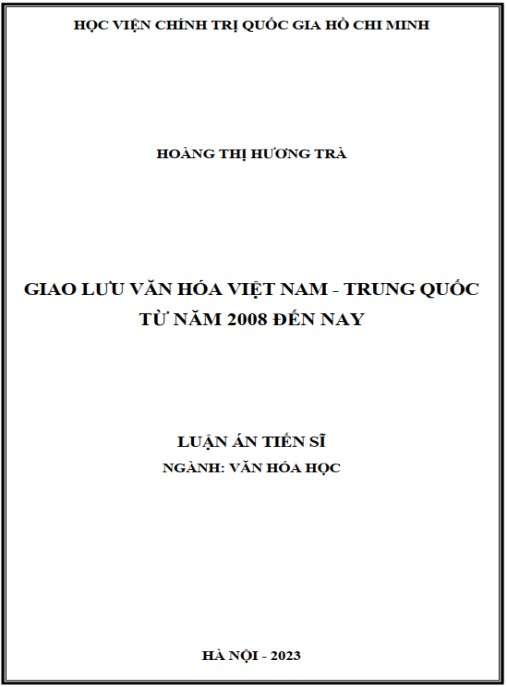 Luận án Giao lưu văn hóa Việt Nam – Trung Quốc từ năm 2008 đến nay