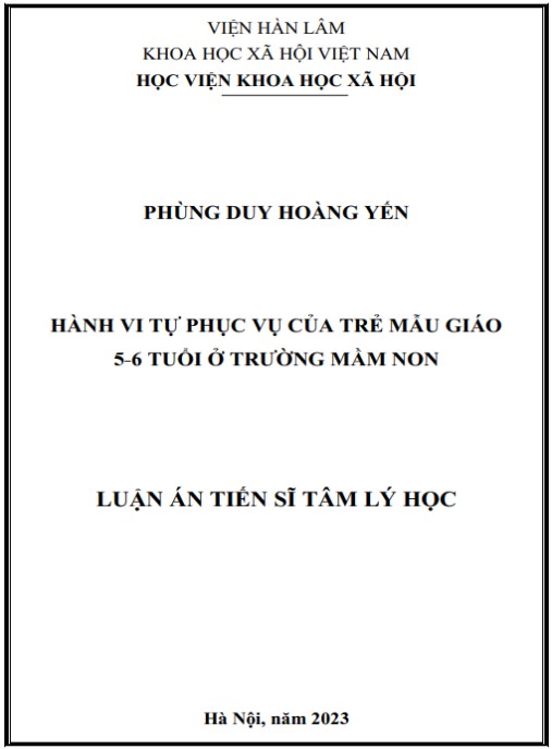 Luận án Hành vi tự phục vụ của trẻ mẫu giáo 5- 6 tuổi ở trường mầm non