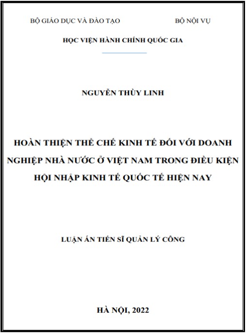 Luận án Hoàn thiện thể chế kinh tế đối với doanh nghiệp nhà nước ở Việt Nam trong điều kiện hội nhập kinh tế quốc tế hiện nay.