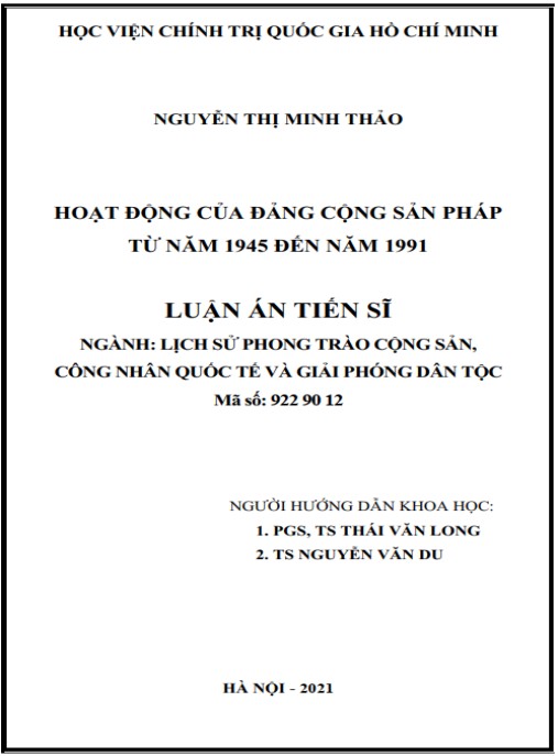 Luận án Hoạt động của Đảng Cộng sản Pháp từ năm 1945 đến năm 1991