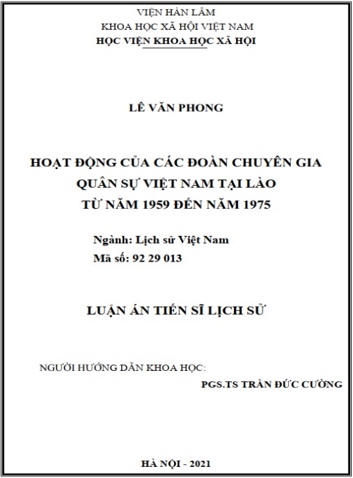 Luận án Hoạt động của các đoàn chuyên gia quân sự Việt Nam tại Lào từ năm 1959 đến năm 1975