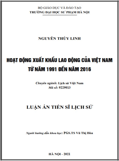 Luận án Hoạt động xuất khẩu lao động của Việt Nam từ năm 1991 đến năm 2016