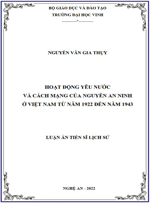 Luận án Hoạt động yêu nước và cách mạng của Nguyễn An Ninh ở Việt Nam từ năm 1922 đến năm 1943