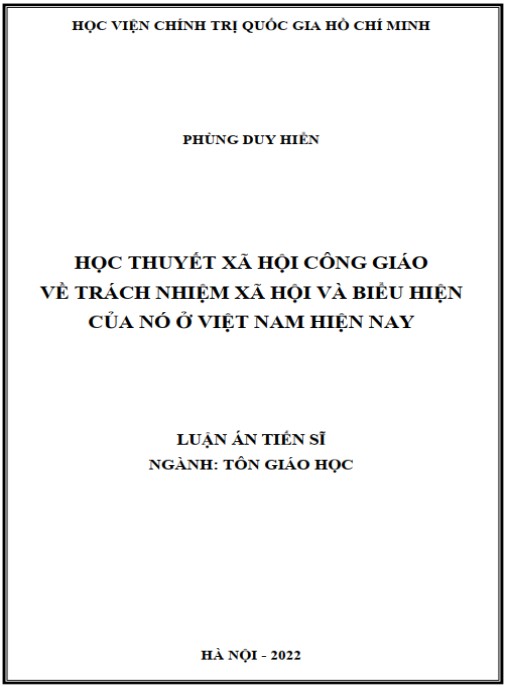 Luận án Học thuyết xã hội Công giáo về trách nhiệm xã hội và biểu hiện của nó ở Việt Nam hiện nay