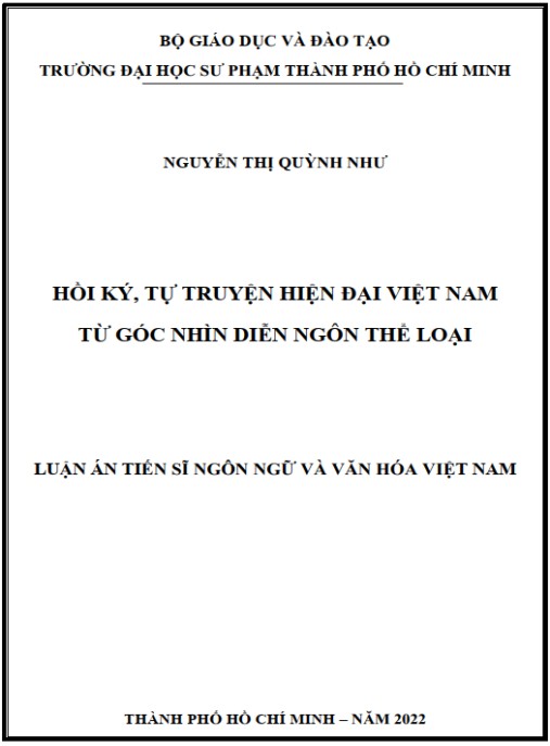 Luận án Hồi ký – tự truyện hiện đại Việt Nam từ góc nhìn diễn ngôn thể loại