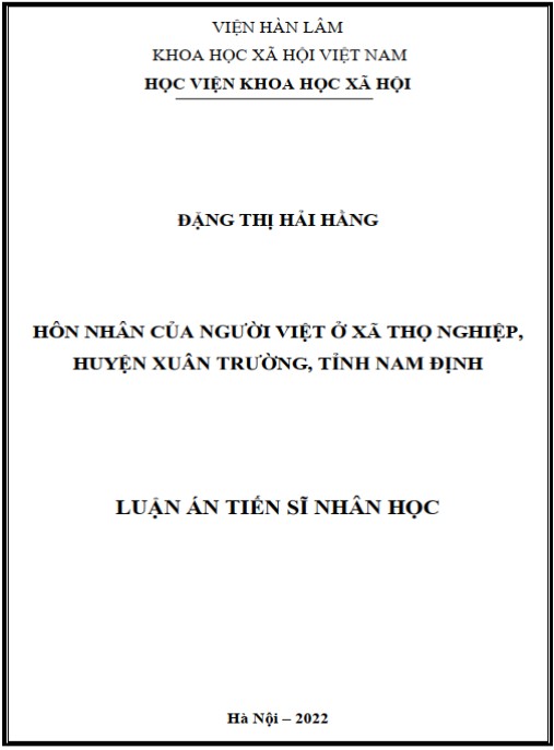 Luận án Hôn nhân của người Việt ở xã Thọ Nghiệp – huyện Xuân Trường – tỉnh Nam Định