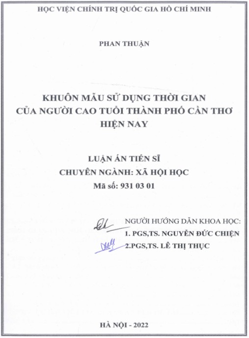 Luận án Khuôn mẫu sử dụng thời gian của người cao tuổi thành phố Cần Thơ hiện nay