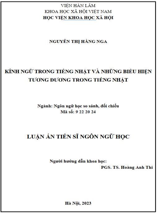 Luận án Kính ngữ trong tiếng Nhật và những biểu hiện tương đương trong tiếng Việt