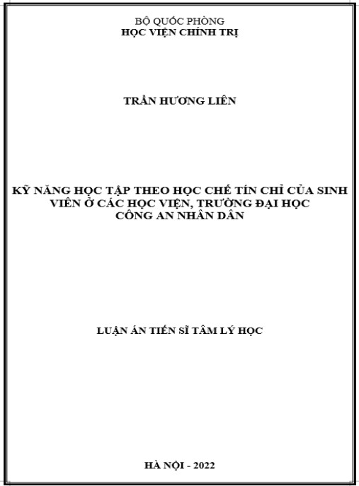 Luận án Kỹ năng học tập theo học chế tín chỉ của sinh viên ở các học viện – trường đại học Công an nhân dân