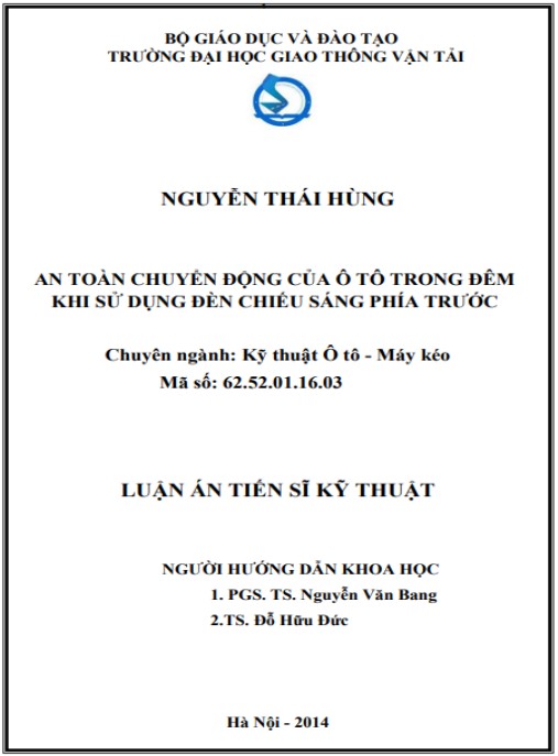 Luận án An toàn chuyển động của ô tô trong đêm khi sử dụng đèn chiếu sáng phía trước
