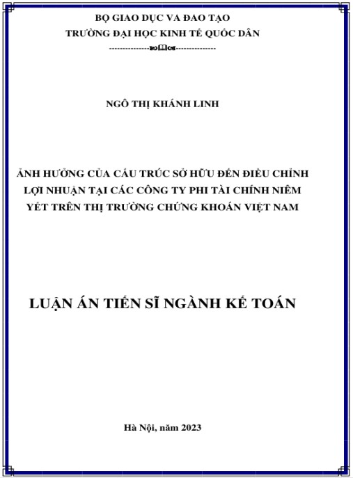 Luận án Ảnh hưởng của cấu trúc sở hữu tới ĐCLN của các công ty niêm yết trên thị trường chứng khoán Việt Nam