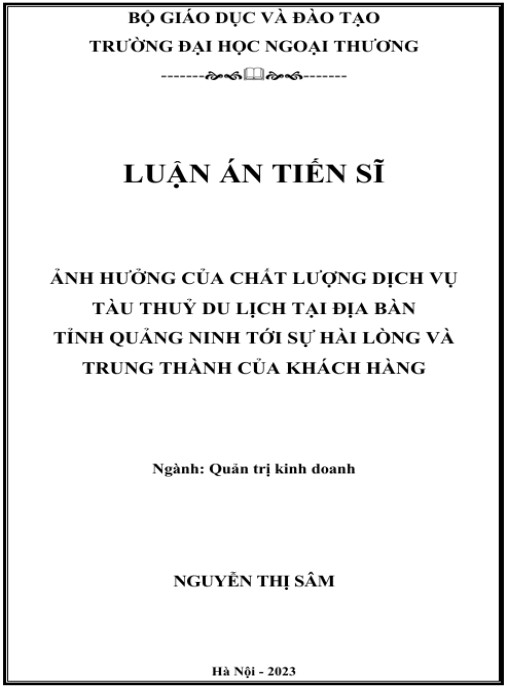 Luận án Ảnh hưởng của chất lượng dịch vụ tàu thuỷ du lịch tại địa bàn tỉnh Quảng Ninh tới sự hài lòng và trung thành của khách hàng