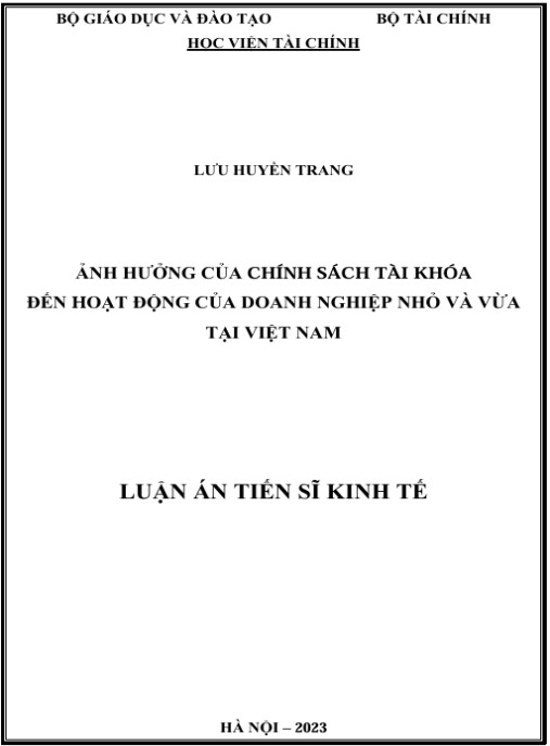 Luận án Ảnh hưởng của chính sách tài khóa đến hoạt động của doanh nghiệp nhỏ và vừa tại Việt nam