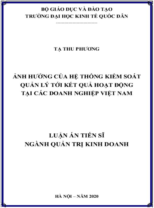 Luận án Ảnh hưởng của hệ thống kiểm soát quản lý tới kết quả hoạt động tại các doanh nghiệp Việt Nam
