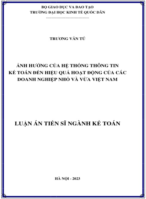 Luận án Ảnh hưởng của hệ thống thông tin kế toán đến hiệu quả hoạt động của các doanh nghiệp nhỏ và vừa Việt Nam
