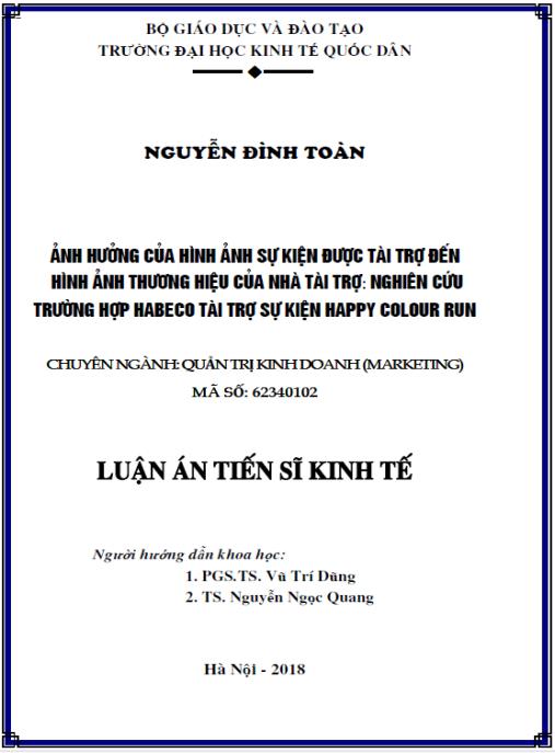 Luận án Ảnh hưởng của hình ảnh sự kiện được tài trợ đến hình ảnh thương hiệu của nhà tài trợ: Nghiên cứu trường hợp Habeco tài trợ cho sự kiện Happu Colour Run
