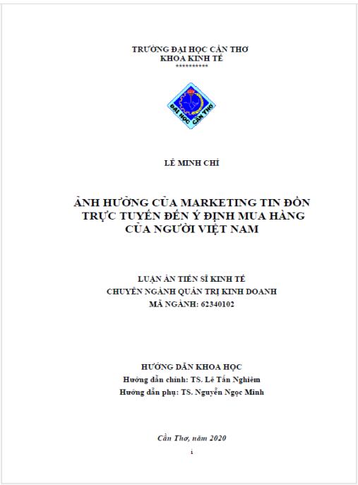 Luận án Ảnh hưởng của marketing tin đồn trực tuyến đến ý định mua hàng của người Việt Nam