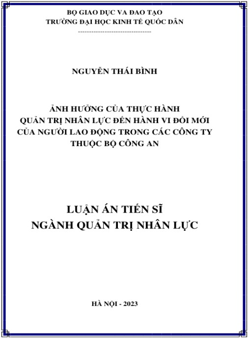 Luận án Ảnh hưởng của thực hành quản trị nhân lực đến hành vi đổi mới của người lao động trong các Công ty thuộc Bộ Công An