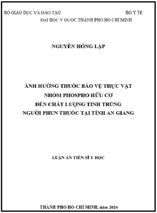Luận án Ảnh hưởng thuốc bảo vệ thực vật nhóm phospho hữu cơ đến chất lượng tinh trùng người phun thuốc tại tỉnh An Giang