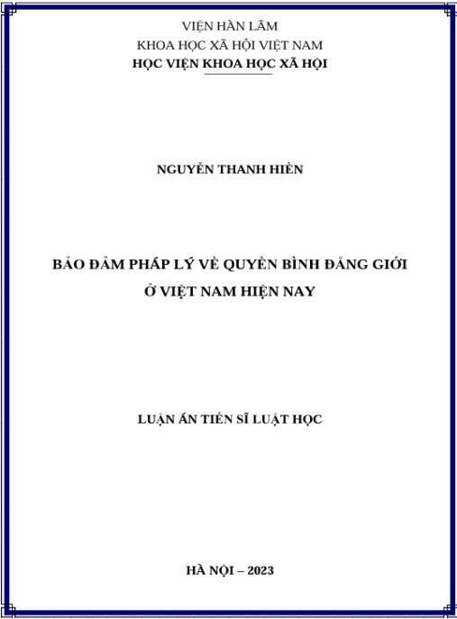 Luận án Bảo đảm pháp lý về quyền bình đẳng giới ở Việt Nam hiện nay