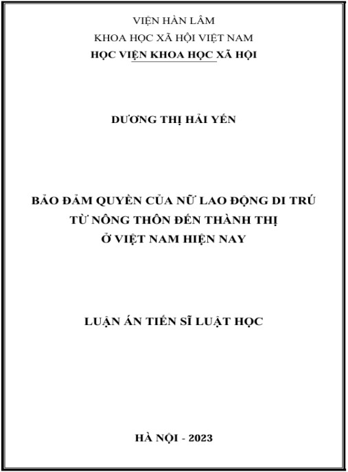 Luận án Bảo đảm quyền của nữ lao động di trú từ nông thôn đến thành thị ở Việt Nam hiện nay