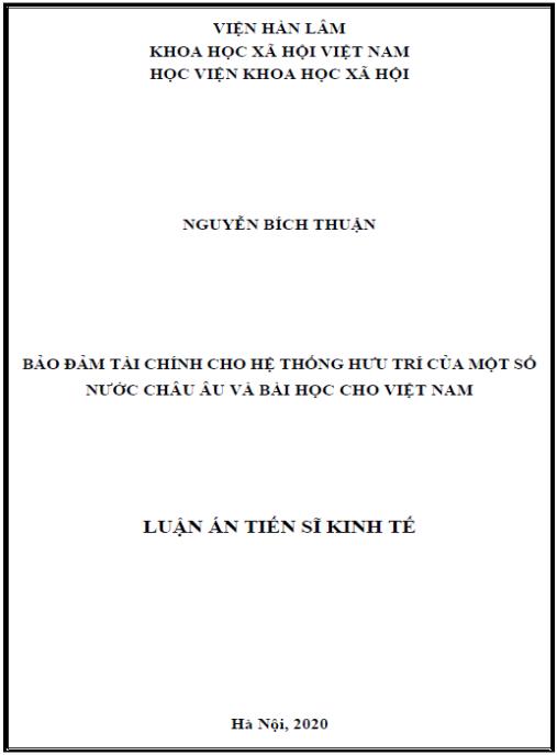 Luận án Bảo đảm tài chính cho hệ thống hưu trí của một số nước Châu Âu và bài học cho Việt Nam