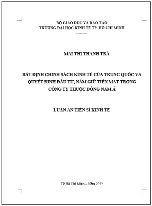 Luận án Bất định chính sách kinh tế của Trung Quốc và quyết định đầu tư, nắm giữ tiền mặt trong công ty thuộc Đông Nam Á