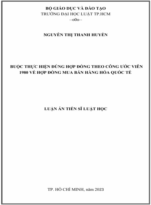 Luận án Buộc thực hiện đúng hợp đồng theo Công ước Viên 1980 về hợp đồng mua bán hàng hóa quốc tế